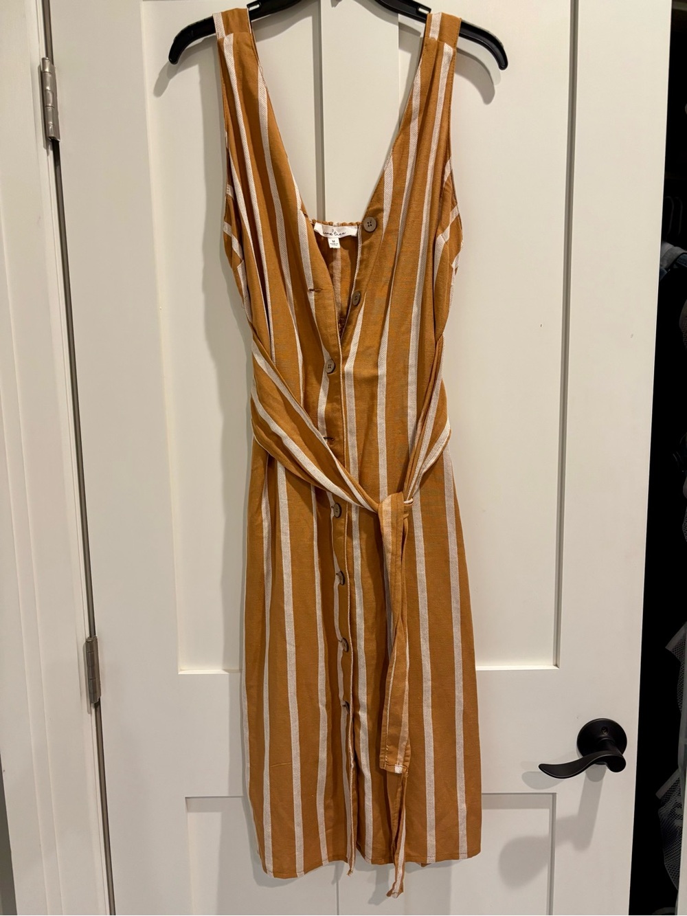Love Tree Striped Mustard Yellow Button-Front Midi Dress